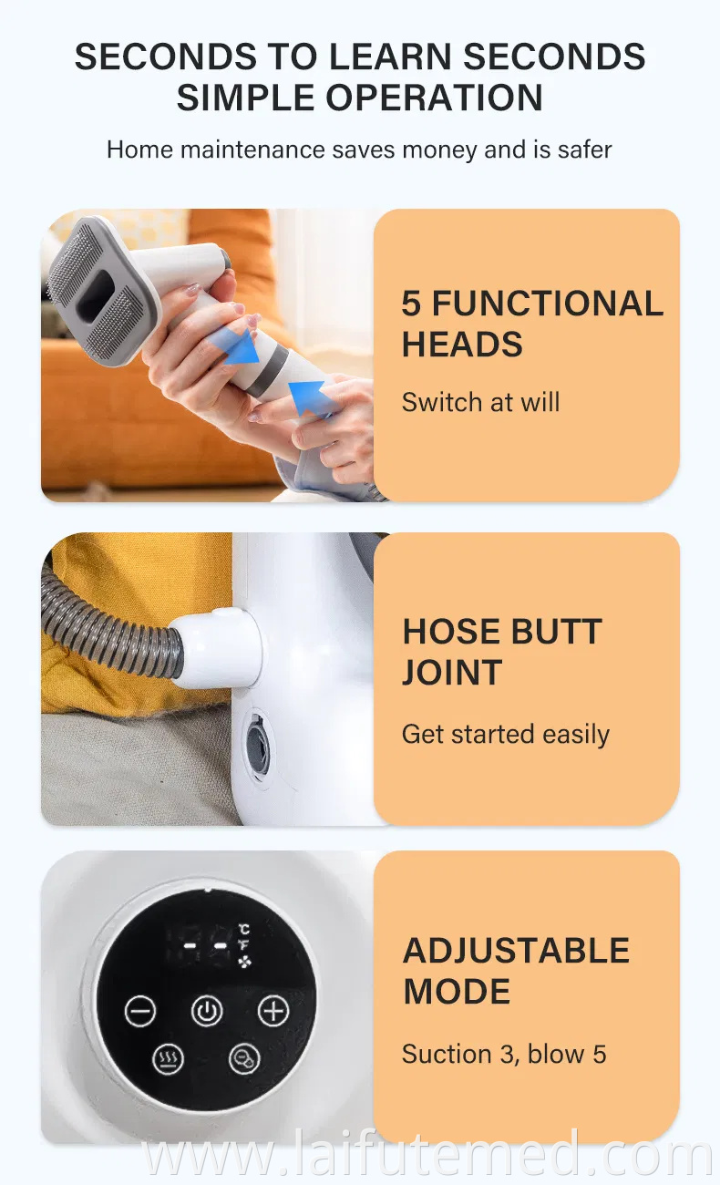 Elspet 4 in 1 Dog Vacuum Grooming Tools with Comb Clipper Grooming Dryer Adjustable Temperatures, Heating, and Anion Functions PRO Dog Grooming Kits